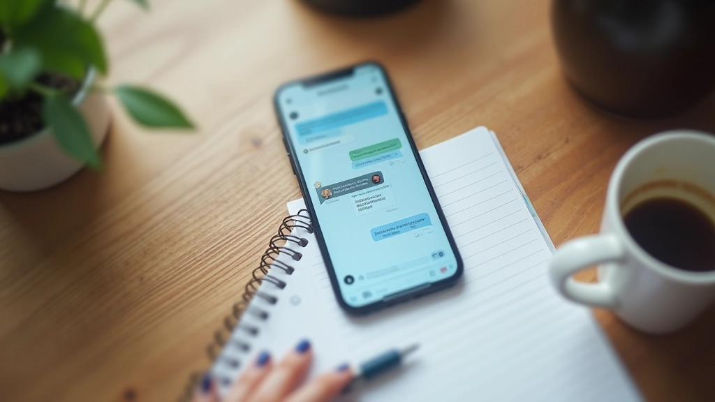 Mobile phone displaying chatbot decision tree diagram with multiple conversation paths and handoff triggers