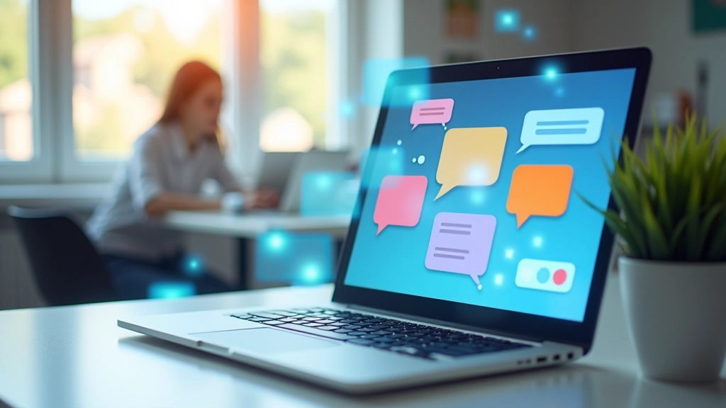 Laptop screen showing chatbot conversation interface with different message types