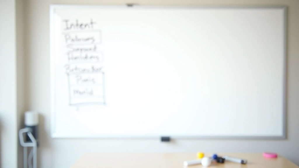Whiteboard with intent categories written out and organized in sections